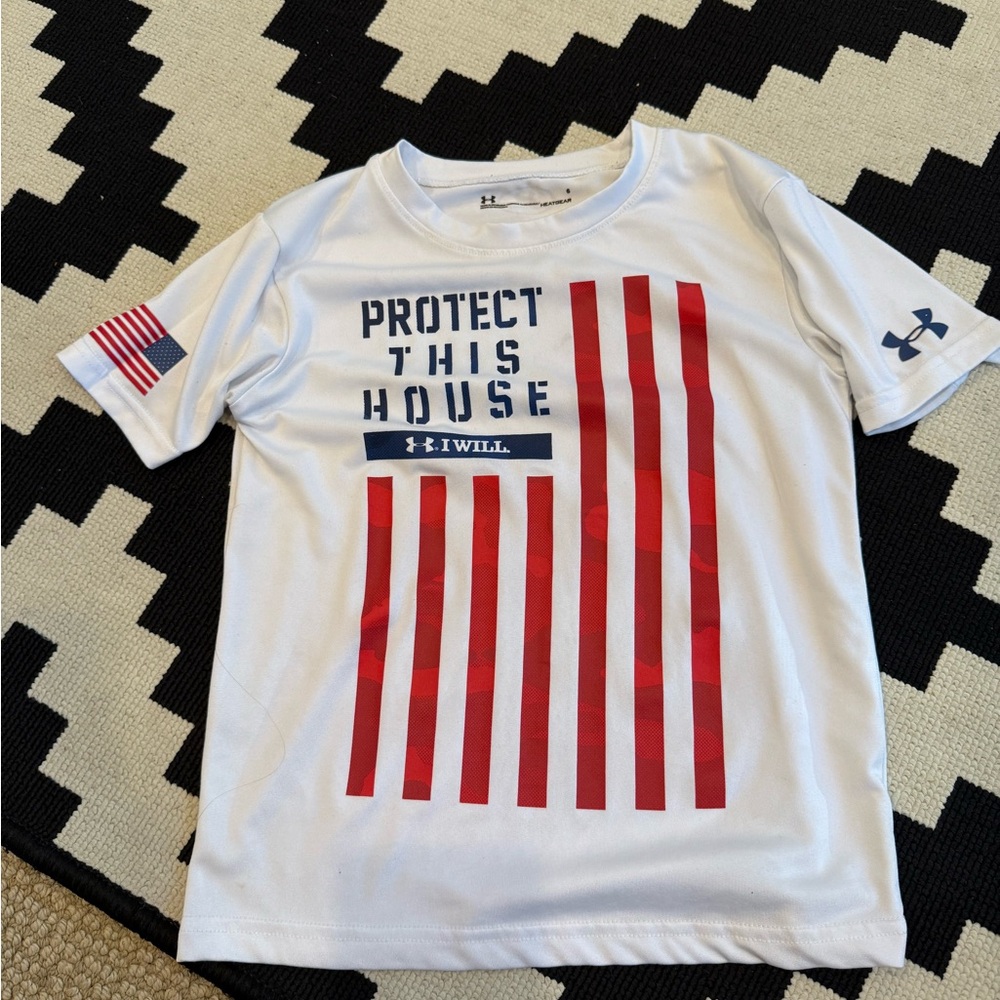 Under Armour Kids White Tee with Red and Blue Graphics
